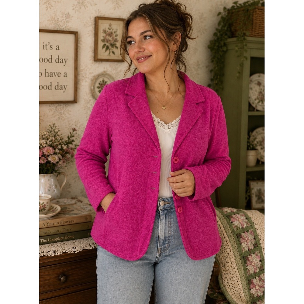 Valerie Bertinelli Wool Cardigan L Pink Blazer Bold Grandmacore Sophisticated